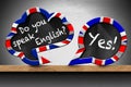 Do You Speak English and Yes - Two Speech Bubbles on Wooden Shelf Royalty Free Stock Photo