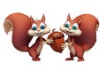 Two Squirrel holding nuts and seeds Royalty Free Stock Photo