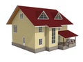 3d illustration of a two-storey cottage house. Color. View 2