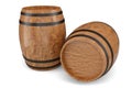 3D Illustration two wooden barrels isolated on white background. Alcoholic drink in wooden barrels, such as wine, cognac Royalty Free Stock Photo