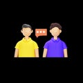 3D Illustration Of Two Young Men With Speech Bubble Over Black