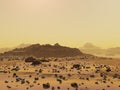 Typical landscape of the planet Mars, with rocks and hills