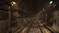 3D illustration of an underground railway subway tunnel