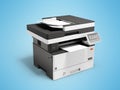 3D illustration of universal compact printer scanner on blue background with shadow Royalty Free Stock Photo