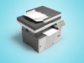 3D illustration of universal printer scanner with display for selecting programs isolated on blue background with shadow Royalty Free Stock Photo