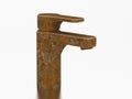 3D illustration unsuitable broken rusty vintage old faucet
