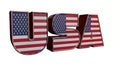 3D illustration USA text with American flag inside the text. 3d rendering on white background. USA flag in text. American flag in Royalty Free Stock Photo