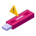 3d illustration of usb flash drive with error alert