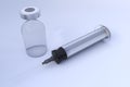 3D Illustration vaccine container bottle accompanied by a syringe