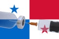 3D Illustration vaccine container bottle accompanied by a syringe with Panama flag covid19 covid-19 coronavirus