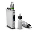 3d Illustration of Vape and Bottle with aromatic oil. Vape e-liquid.