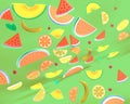 3d illustration of varied fruits in a dynamic composition Royalty Free Stock Photo