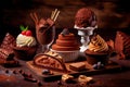 3d illustration various chocolate dishes close-up. Generative AI