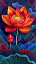 3D Illustration Of Bright Lotus Flower. Buddhist Vesak Greeting Card. Spa And Wellness. AI Generated