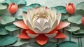 3D Illustration Of A Red Lotus Flower. Buddhist Vesak Greeting Card. Spa And Wellness. AI Generated