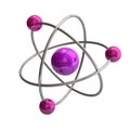 3D illustration violet atom symbol on white background Royalty Free Stock Photo