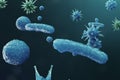 3D illustration Virus backgorund. Viruses influenza, hepatitis, AIDS, E. coli, colon bacillus. Concept of science and Royalty Free Stock Photo