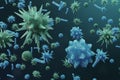 3D illustration Virus backgorund. Viruses influenza, hepatitis, AIDS, E. coli, colon bacillus. Concept of science and Royalty Free Stock Photo