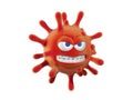 3d illustration of a virus cartoon of a disease with an angry and aggressive face.