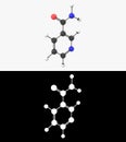 3D illustration of a vitamin B3 niacinamide molecule with alpha layer