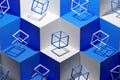 3D illustration volumetric white and blue cube