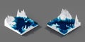 3D illustration voxels, Rocks, mountains and hills. Mountain peak iceberg