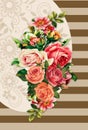 3d illustration oil painting wallpaper bouquet flowers in beige and brown background . suitable for wall frame art decor Royalty Free Stock Photo