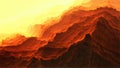 3d illustration, wallpaper in the form of fantastic burning mountainsides, slopes of a volcano with burning lava