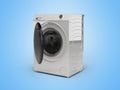 3D illustration of washing machine machine for washing things open on blue background with shadow