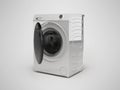 3D illustration of washing machine machine for washing things open on gray background with shadow