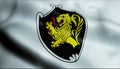 3D Waving Germany City Coat of Arms Flag of Bad Tolz Closeup View