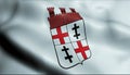 3D Waving Germany City Coat of Arms Flag of Merzig Closeup View