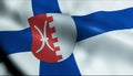 3D Waving Finland City Flag of Akaa Closeup View