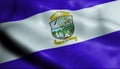 3D Waving Ahuachapan Department Flag of El Salvador Closeup View
