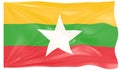 3d Illustration of a Waving Flag of Burma - Myanmar