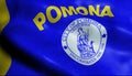 3D Waving Flag of Pomona City Closeup View