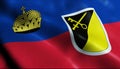 3D Waving Liechtenstein City Flag of Mauren Closeup View