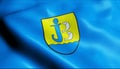 3D Waving Poland City Flag of Jastarnia Closeup View