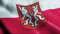 3D Waving Poland City Flag of Katy Wroclawskie Closeup View