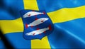 3D Render Waving Sweden province Flag of Angermanland Closeup View