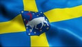 3D Render Waving Sweden province Flag of Vasterbotten Closeup View