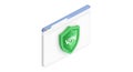 A 3D illustration of a web browser window with a green shield prominently Royalty Free Stock Photo