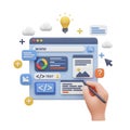 3D illustration of web development and design process with hand and tools web design coding Royalty Free Stock Photo