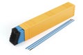 3d Illustration Welding Rod in a Yellow Plastic Big Box Isometric