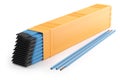 3d Illustration Welding Rod in a Yellow Plastic Big Box in Perspective