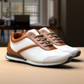 3d Illustration Of White And Brown Shoe With Vray Tracing