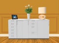 3D illustration of white cabinet with objects