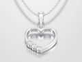 3D illustration white gold or silver diamond heart necklace on c Royalty Free Stock Photo