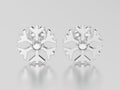 3D illustration white gold or silver diamond snowflake stud earrings Royalty Free Stock Photo