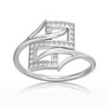 3D illustration white gold or silver engagement decorative diamond ring with reflection Royalty Free Stock Photo